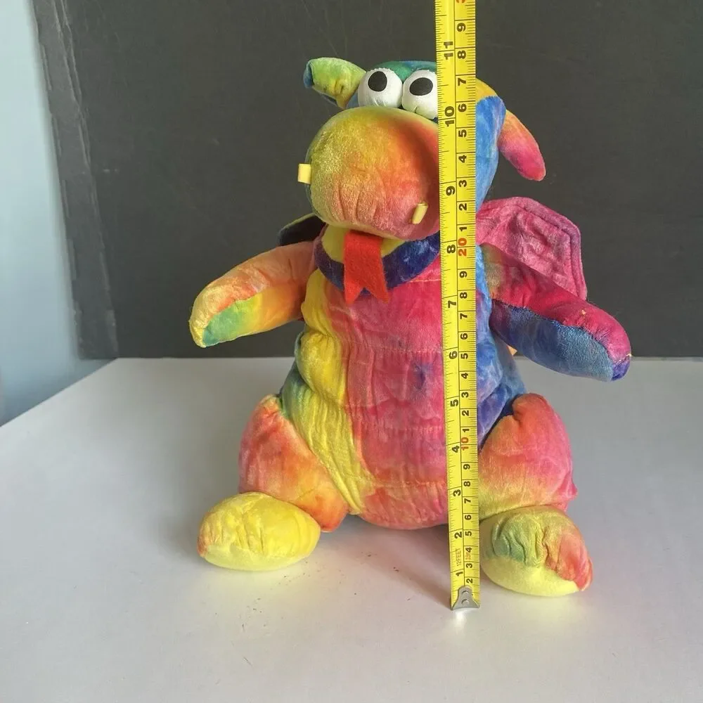 Vtg CHOSUN Plush Tie Dye Dragon w/ Squeaker Squeeze Roar Video